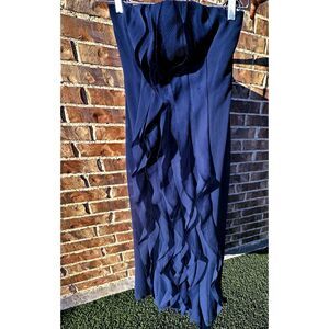 Vera Wang White Blue Crinkle Chiffon Strapless Bridesmaid Dress